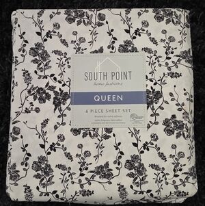 South Point Black And White Floral Branch Sheet Set- Queen NWT